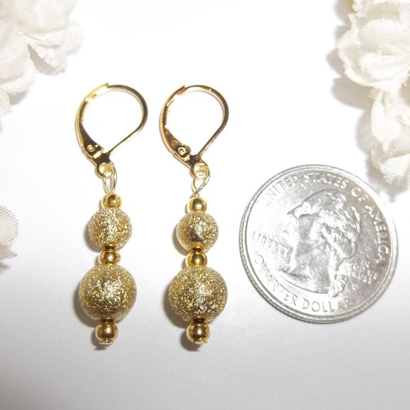 Gold Earrings Small Minimalist Style Dangle Drop Jewelry Gift Idea for Her 5815 - Picture 2 of 9